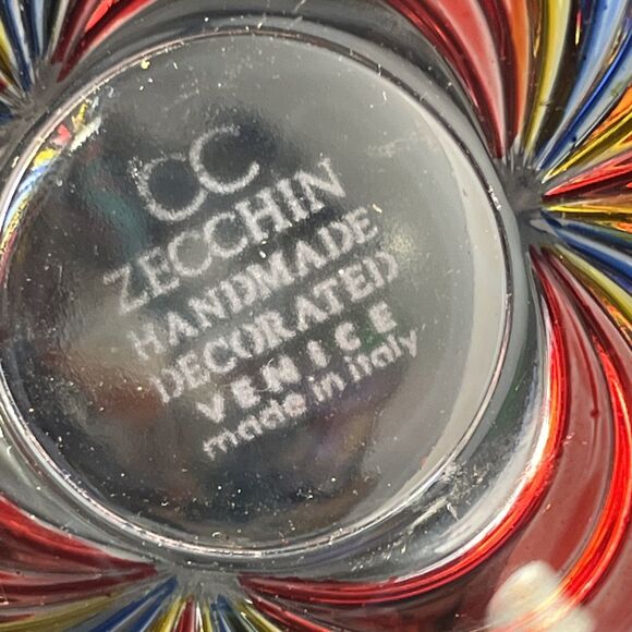 CC Zecchin Murano Art Glass Rainbow Colorful Venetian Trinket Dish 3.25” Signed - Picture 4 of 4